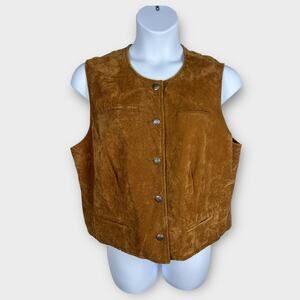 VTG Stonebridge Vest Women's XL Faux Suede Brown Western Button Rodeo Cowgirl